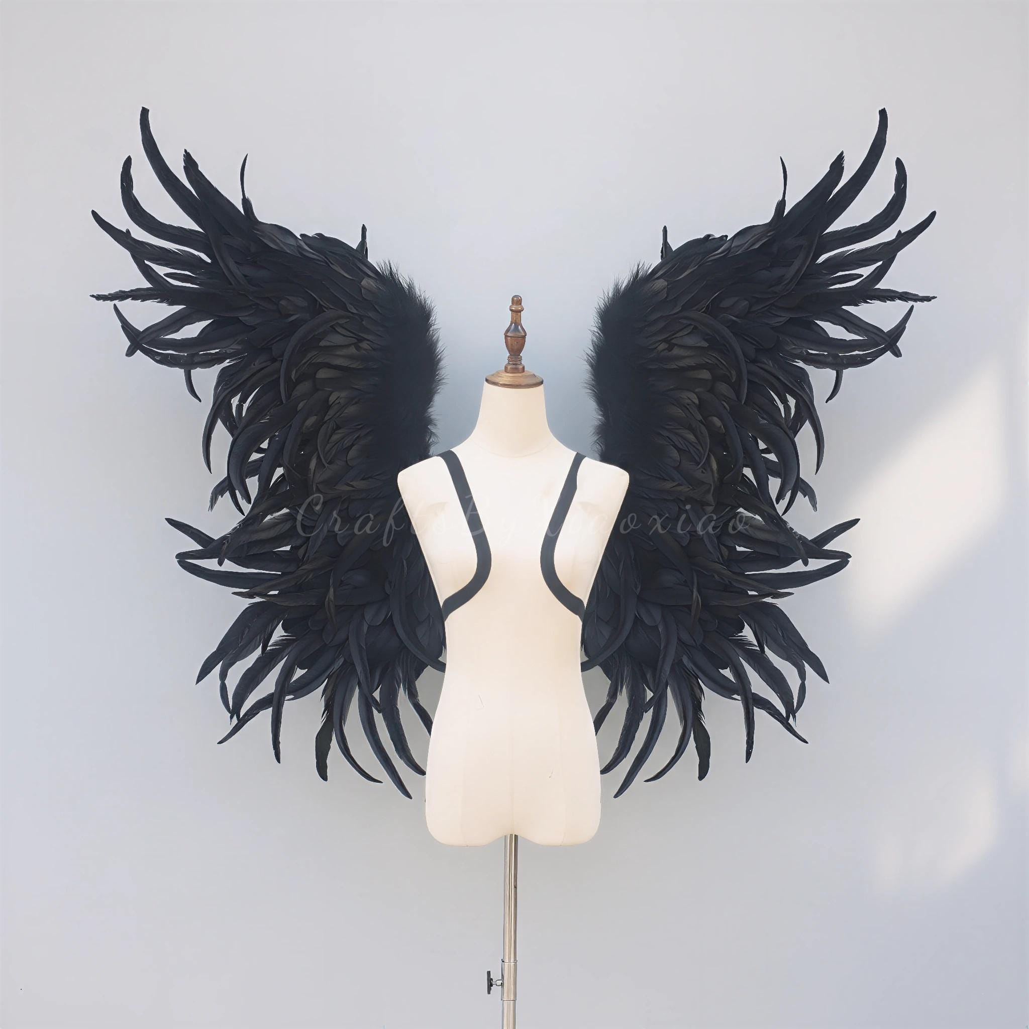 Large Black Feather Angel Wings - Real Feather Gothic Cosplay Wings for ...