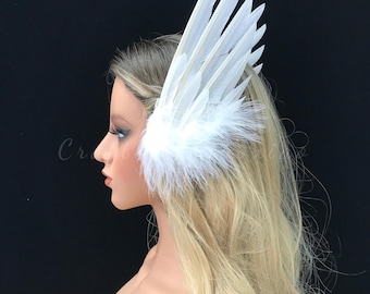 Set of 2 Elegant White Swan Feather Hairpiece for Ballet, Weddings, and Angels Costumes