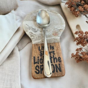 Spoon Rest  - “Life is Short, Lick the Spoon” | Letter Monogram | Kitchen gift | Kitchen décor | Marble rest | Handmade spoon rest