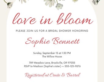 Love in Bloom Bridal Shower Invitation | Floral Spring Printable Invite | Editable Template for Bridal Shower