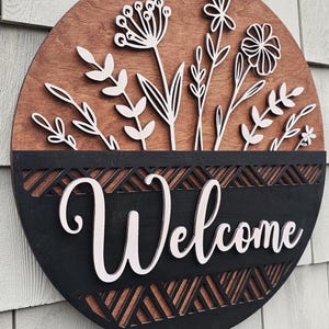 Personalized Floral Welcome Sign: Custom Wood Door Hanger, 16 + 18 Inch ...