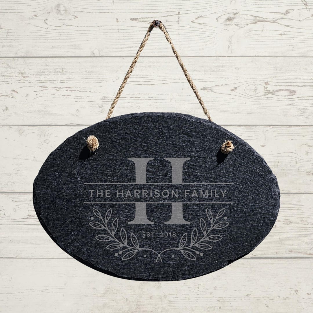 Family Name Slate Sign – Custom Engraved Oval Door Plaque - Etsy