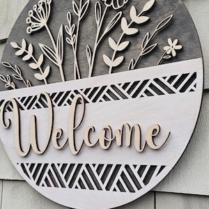 Personalized Floral Welcome Sign: Custom Wood Door Hanger, 16 + 18 Inch ...