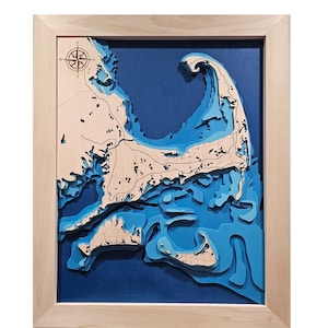 Maritime Holzkarte | Cape Cod Topographische 3D-Karte | Maritime Wandkunst | Küsten Wohnkultur | Beach House Wandkunst