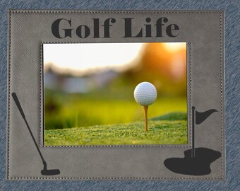 Leather Picture Frame | Gray Leatherette Picture Frame | 5×7 | 8×10 | Engraved Photo Frame| Sports Memories |Personalized Golf Picture Frame
