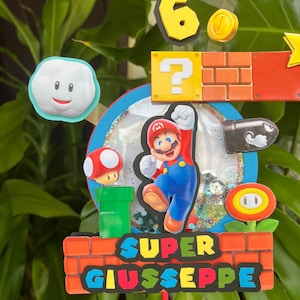 Personalized Super Mario Birthday Shaker Cake Topper: Video Game Party