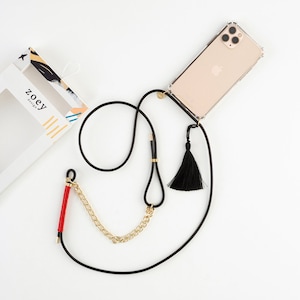 Beige Leather Phone Necklace – Custom Crossbody Strap with Chain, Fixed Case, Handmade in Istanbul, Free USA Shipping, N047