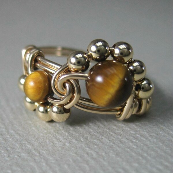 Wire Wrapped Binary Ring in 14K Gold Filled and Tiger's Eye