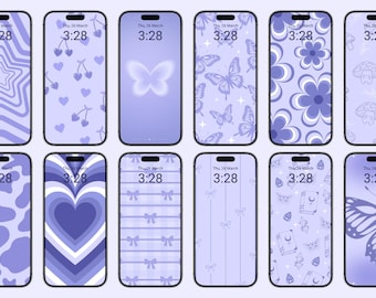 Purple Phone Wallpapers Bundle | 12 Butterfly, Flower, Mushroom Designs (Digital Download)