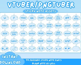 Pastel Blue Cloud Sticky Notes - Vtuber/PNGtuber Streaming Assets (PNG Digital Download)