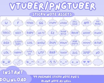 Pastel Purple Cloud Sticky Notes: Vtuber/PNGtuber Assets (PNG Digital Download)