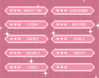 30 Pixel Pink Heart Twitch Panels | Digital Download  | Stream Setup