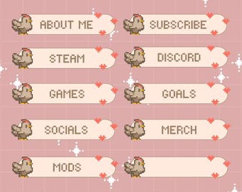30 Chicken Pixel Twitch Panels | Digital Download  | Stream Setup