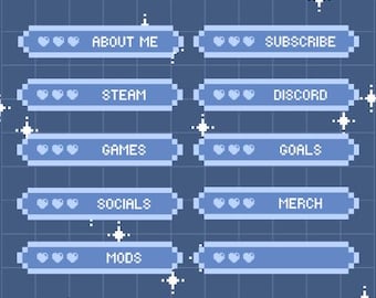 30 Pixel Blue Heart Twitch Panels | Digital Download  | Stream Setup