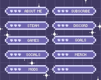 30 Pixel Purple Heart Twitch Panels | Digital Download  | Stream Setup