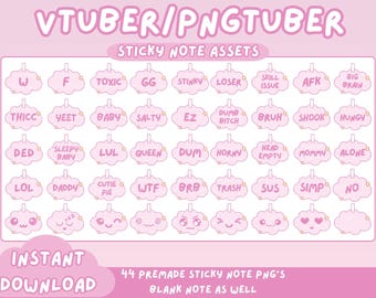 Pastel Pink Cloud Sticky Notes: Vtuber/PNGtuber Streaming Assets (PNG Digital Download)