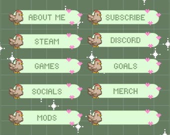 30 Green Chicken Pixel Twitch Panels | Digital Download  | Stream Setup