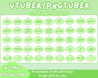 Pastel Green Cloud Sticky Notes: Vtuber/PNGtuber Streaming Assets (PNG Digital Download)