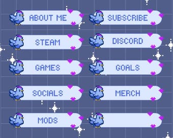 30 Blue Chicken Pixel Twitch Panels | Digital Download  | Stream Setup