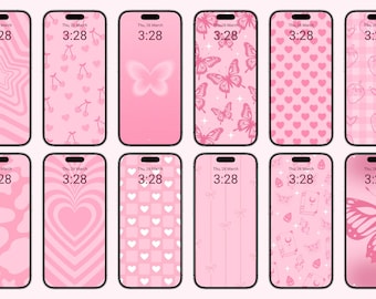 Pink Phone Wallpapers Bundle | Butterflies, Hearts, Stars (Digital Download)