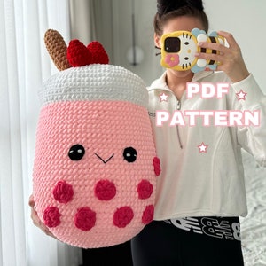 Big Strawberry Bubble Tea Häkelanleitung: Amigurumi Plüsch (PDF-Häkelanleitung)