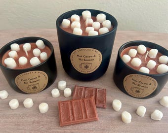 Hot Cocoa Scented Soy Candle with Mini Marshmallow Embeds | Cozy Chocolate Dessert Candle