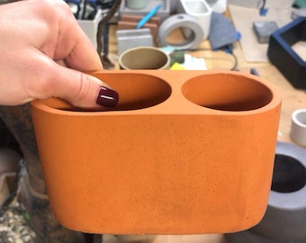Beton Zahnbürstenhalter | Minimalist Badezimmer Organizer | Doppelbecherhalter für Zahnpasta und Bürsten | Modernes Badezimmer Dekor