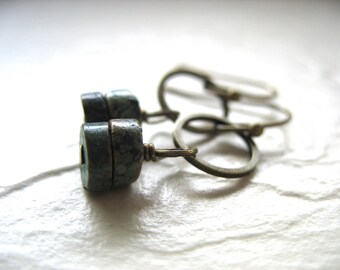 Turquoise Gemstone Brass Hoop Earrings Jewelry Handmade in the USA