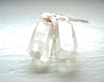 Quartz Crystal Point Earrings, Handmade Artisan Gemstone Dangle Drop Earrings, Gemstone Earrings, Dangle Drop Earrings, Stone Jewelry