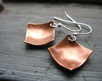 Copper earrings, Diamond Copper Dome Earrings, Handmade Copper Dangle Drop Earrings, Copper Jewelry