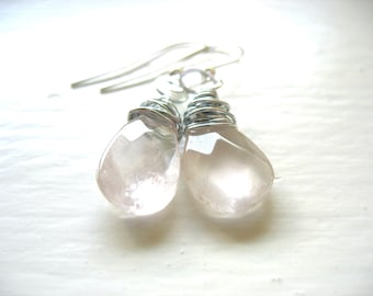 Faceted Rose Quartz Gemstone Earrings Handmade in USA