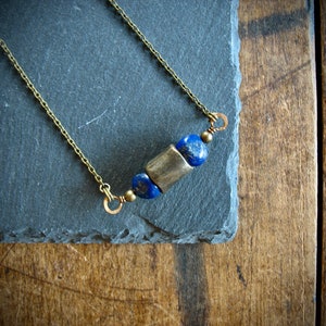 Lapis Lazuli Gemstone Beaded Statement Necklace Jewelry Handmade in USA