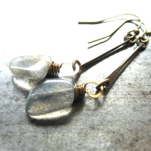 Labradorite Gemstone Antiqued Brass Earrings Jewelry Handmade in USA