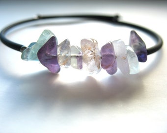 Rainbow Fluorite Bracelet, Rainbow Fluorite Jewelry, Gemstone Rainbow Fluorite Cuff Bracelet, Gemstone Jewelry, luminouscreation