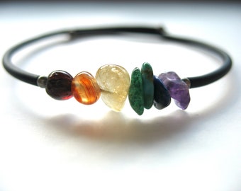 Rainbow Chakra Stone Jewelry, Rainbow Chakra Gemstone Cuff Bracelet, Chakra Jewelry