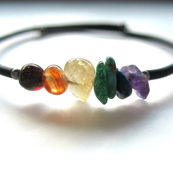 Rainbow Chakra Stone Jewelry, Rainbow Chakra Gemstone Cuff Bracelet, Chakra Jewelry