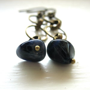 Blue Sodalite Gemstone Antiqued Brass Hoop Earrings Jewelry Handmade in USA image 5