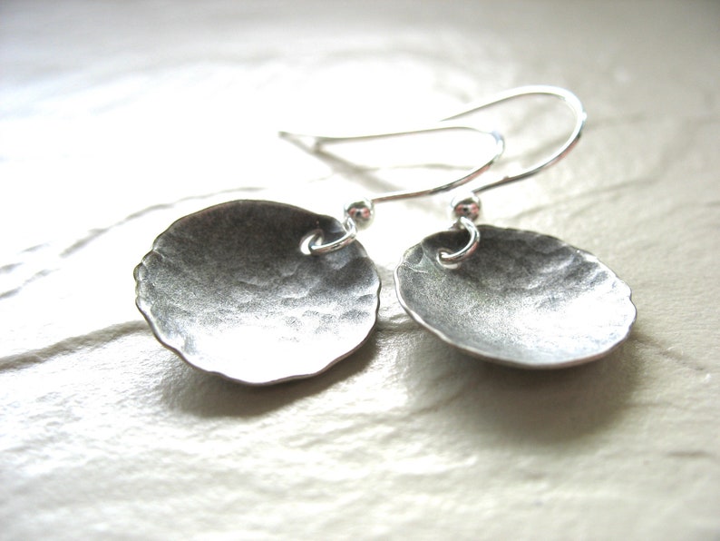 Silver Earrings, Metalwork Earrings, Silver Dome Earrings, Handmade Earrings, Artisan Jewelry, Hammered Silver, Made in USA image 1