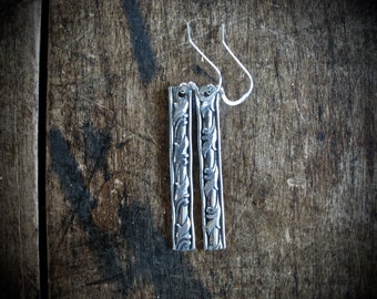 Sterling Silver Bar Drop Earrings Handmade Metalwork Jewelry Made in USA