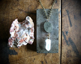 Quartz Crystal Point Pyrite Gemstone Pendant Necklace Jewelry