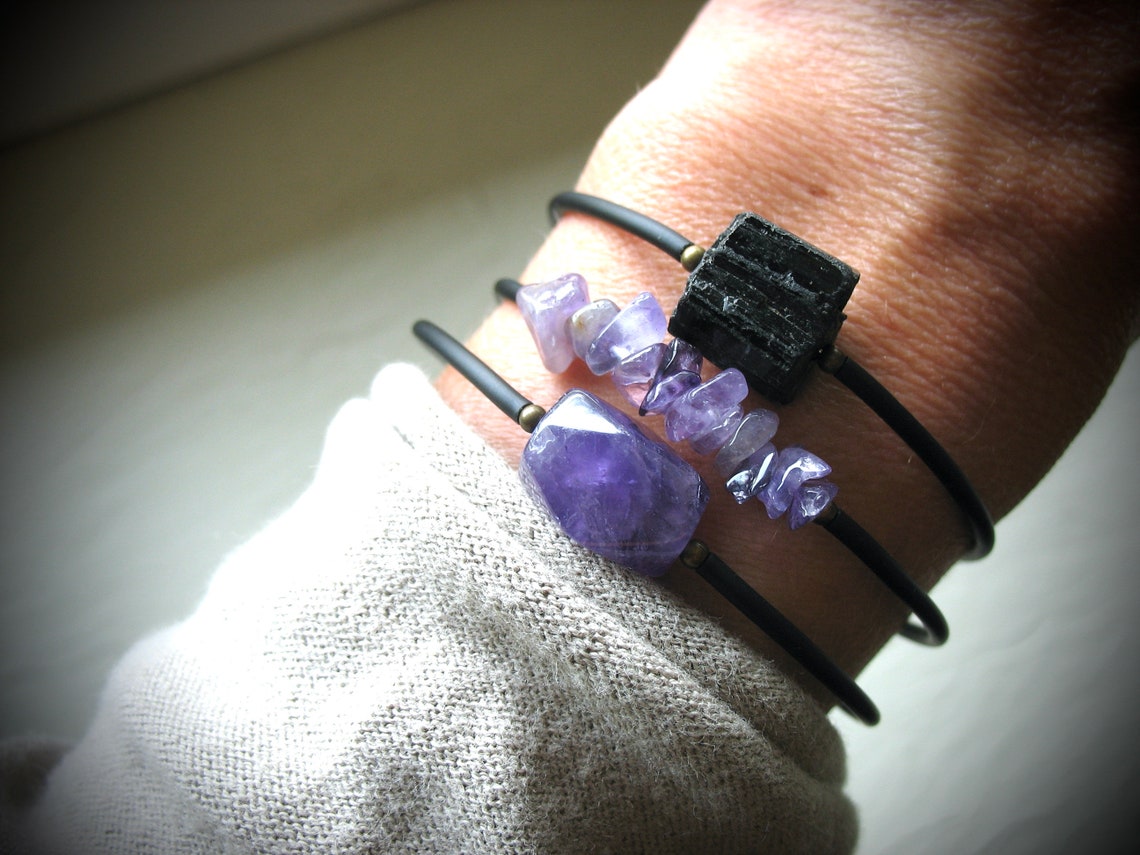 Tourmaline Bracelet Black Tourmaline Stone Bounce Back Cuff Etsy