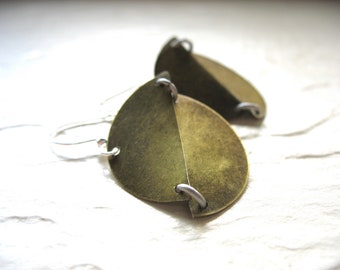 Metalwork Earrings, Brass Disc Earrings, Artisan Earrings, Handmade Metalwork Earrings, Made in the USA, luminous Creation