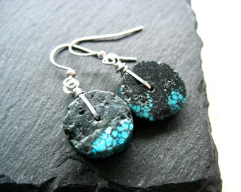 Turquoise Gemstone Disc Birthstone Earrings Jewelry Made in the USA