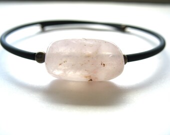 Rose Quartz Gemstone Birthstone Cuff Bracelet Jewelry Handmade in USA