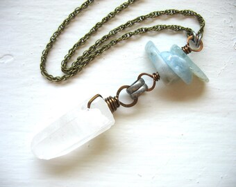 Aquamarine Necklace, Quartz Crystal Point Gemstone Necklace, Stone Jewelry, Statement Necklace, Quartz Crystal Jewelry, Chakra Jewelry