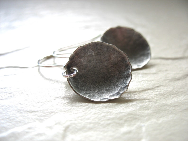 Silver Earrings, Metalwork Earrings, Silver Dome Earrings, Handmade Earrings, Artisan Jewelry, Hammered Silver, Made in USA image 2