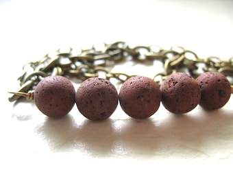 Red Lava Rock Stone Bracelet Jewelry, Handmade in USA