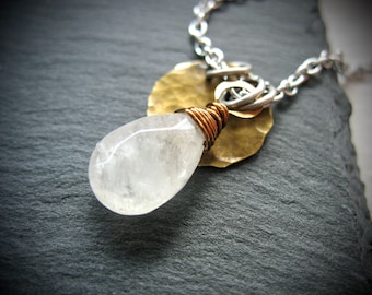 Faceted Quartz Crystal Gemstone Metalwork Pendant Charm Necklace Handmade in USA