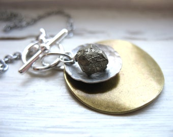 Pyrite Necklace, Pyrite Metalwork Necklace, Handmade Metalwork Pyrite Charm Necklace, Pyrite Jewelry, Pendant Necklace, Made in the USA