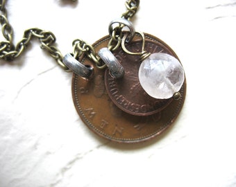 Coin Jewelry, Rutilated Quartz Necklace, Quartz Jewelry, Birthstone Coin Jewelry, Coin Necklace, Copper,Handmade Necklace, Made in USA